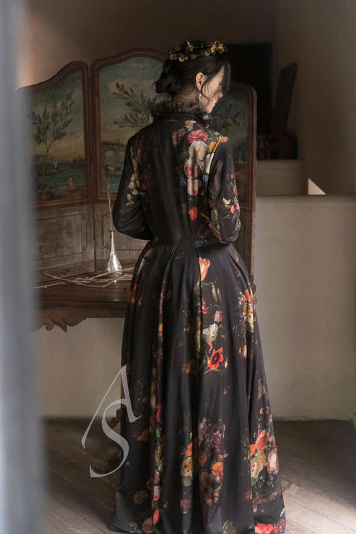 Paul Harnden  古典花卉油画Belgravia羊毛连衣裙 商品图4