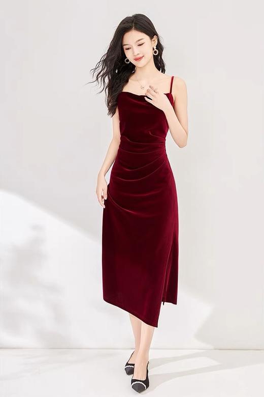 SIA SAYLOR 高级性感红色丝绒吊带连衣裙 19113 商品图1