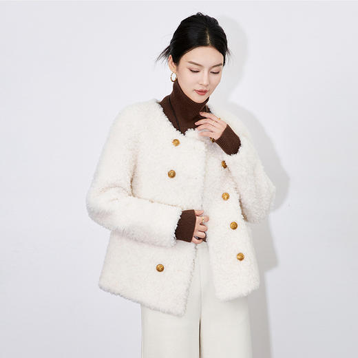 【高货wl】全新升级【铂金会员395/天猫529/差价134】(10323) 洛诗琳冬季新款时尚优雅风圆领双排扣软糯保暖羊羔毛外套 商品图2