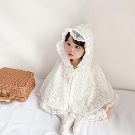 【婴儿披风，蕾丝花边，小公主风范尽显！】新款婴儿披风 女童蕾丝连帽系带透气披肩 0-2岁公主风 宝宝双层斗篷-QQ