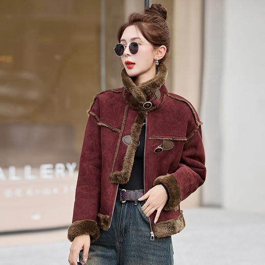 HR YWY8980时尚高级感皮毛一体加厚麂皮绒棉服羊羔毛外套 商品图3