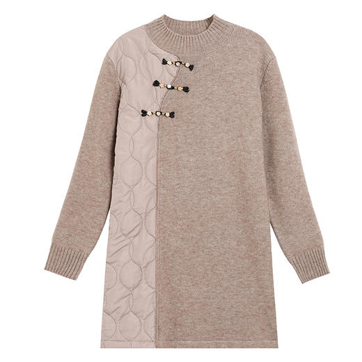 CC-101-3333冬季女装厚棉服拼接针织衫裙子中长款春秋半高领打底衫套头毛衣女 商品图4