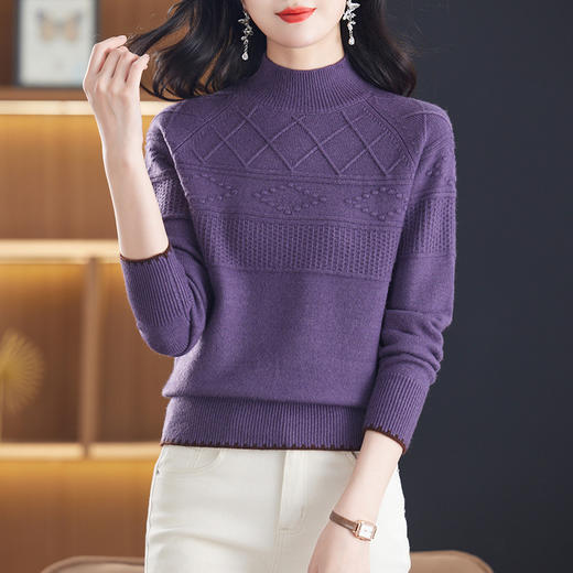 CC-101-82049半高领毛衣女秋冬打底衫2024年新款洋气冬季宽松内搭羊毛上衣潮 商品图1