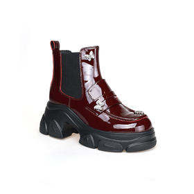 豪麟名鞋奥莱迪嘉女鞋短靴牛移膜革DJHJA42WN019酒红色  原价1960元