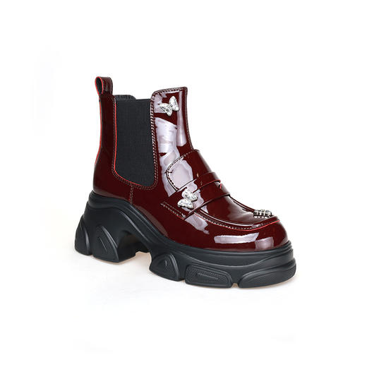 豪麟名鞋奥莱迪嘉女鞋短靴牛移膜革DJHJA42WN019酒红色  原价1960元 商品图0