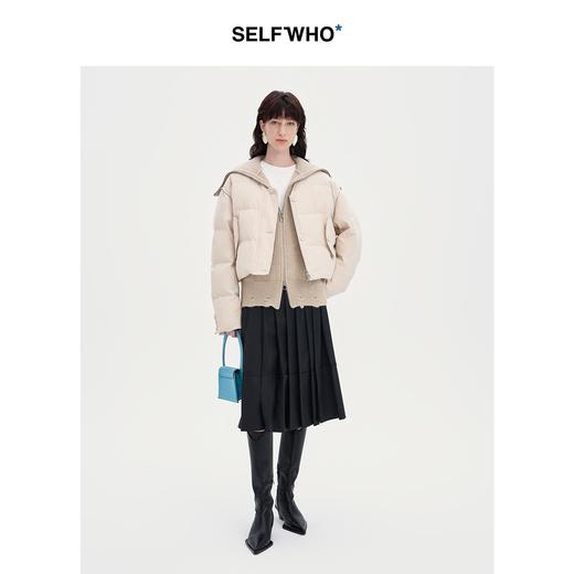 SELFWHO90白鸭绒短款羽绒服毛织马甲女2024冬保暖外套马夹两件套 商品图1