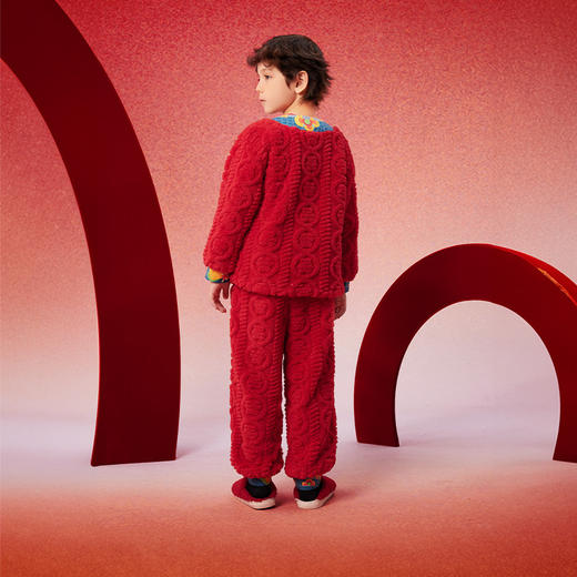蛇么都旺年衣童装儿童家居服套装2025冬新款男女童睡衣本命年红色保暖套装 商品图12