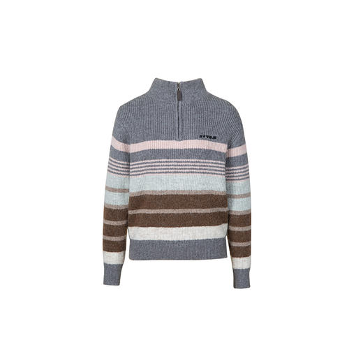 HeyDress半高领条纹毛衣女秋冬复古慵懒加厚宽松灰色渐变针织上衣 商品图4