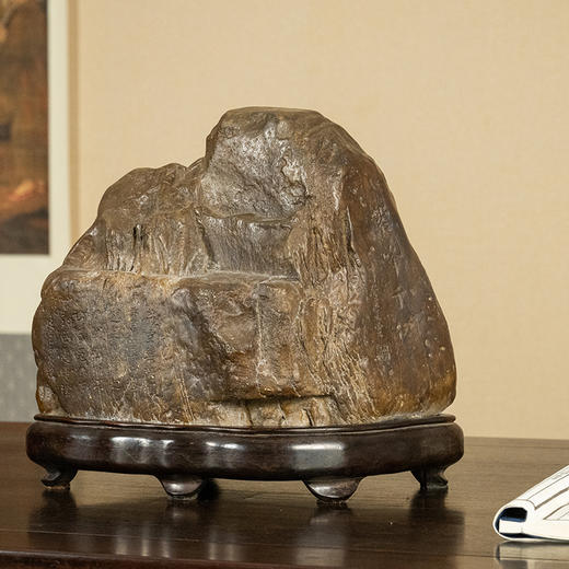 清 灵璧石“紫峰千仞”文房赏石（红木座） 商品图2