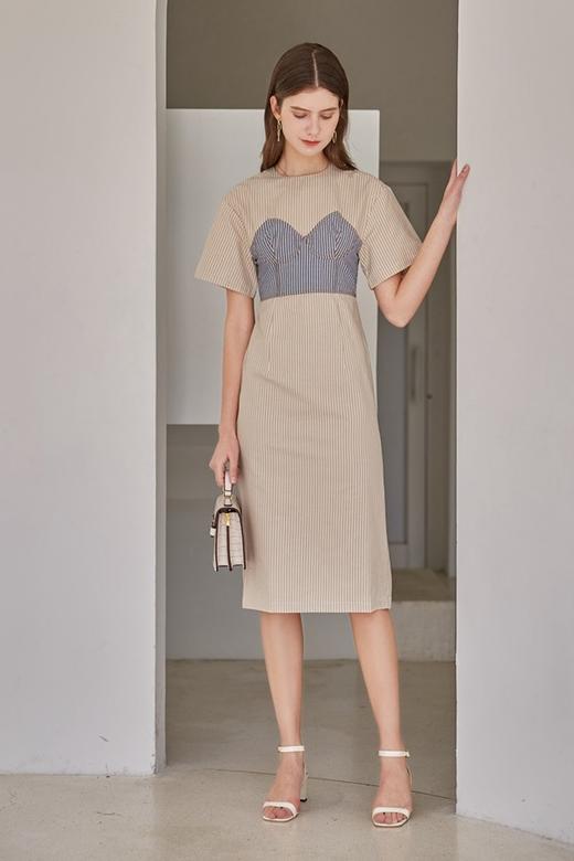 DAMO WANG/王大墨 拼色胸衣式收腰连衣裙 14088 商品图7