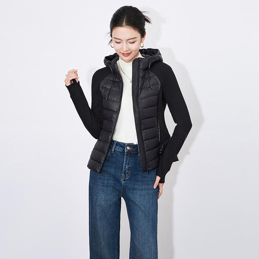 【高货wl】全新升级【铂金会员367/天猫499/差价132】(11622) 洛诗琳冬季新款连帽拼接瑜伽轻薄长袖90白鸭绒短款羽绒服 商品图3