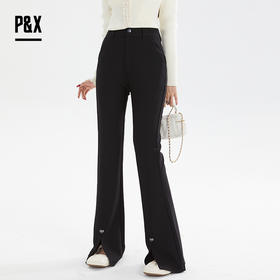 P&X设计师女装秋季微喇叭修身开叉针织休闲长裤 824309289 黑色