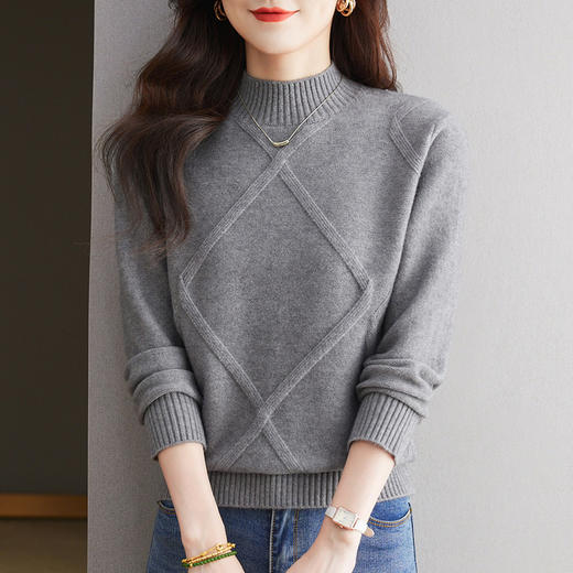 CC-66-5866半高领毛衣女款2024新款冬季宽松洋气厚款针织上衣打底衫秋冬 商品图1