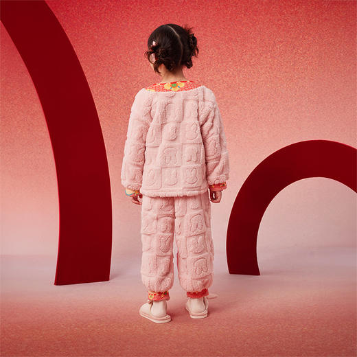 蛇么都旺年衣童装儿童家居服套装2025冬新款男女童睡衣本命年红色保暖套装 商品图7