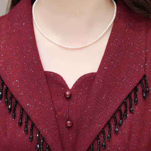 红色长袖连衣裙秋款时尚气质妈妈装百褶裙 QYM-LRX-1714C127-Y 商品图3