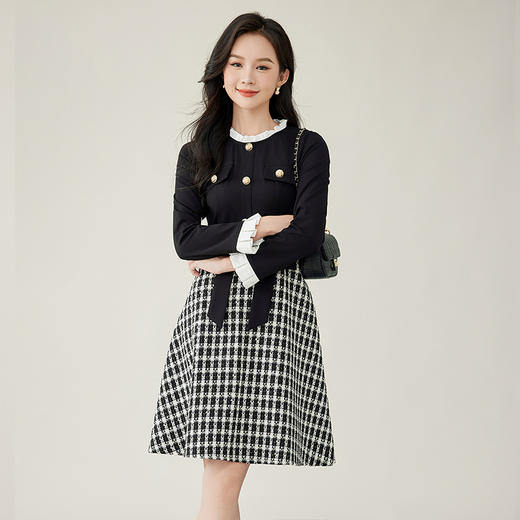 奢姿2024年秋冬新款大码女装甜美减龄裙子胖妹妹拼接格纹连衣裙9944855178 商品图2