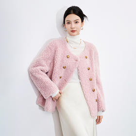 时尚优雅风圆领，双排扣软糯保暖羊羔毛外套WLZD-2432402