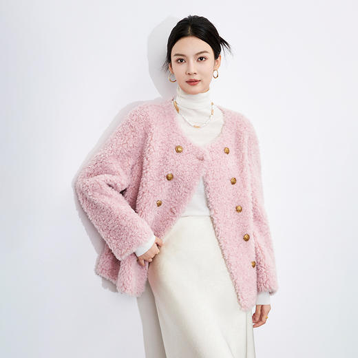 时尚优雅风圆领，双排扣软糯保暖羊羔毛外套WLZD-2432402 商品图0