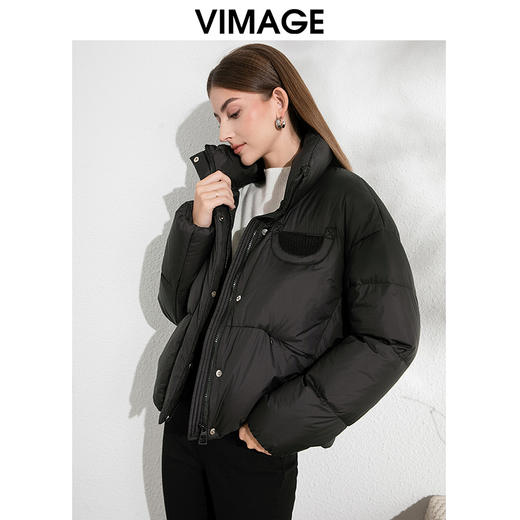 VIMAGE纬漫纪保暖防风立领直筒显瘦黑色短款羽绒服冬季新VD2411315 商品图3