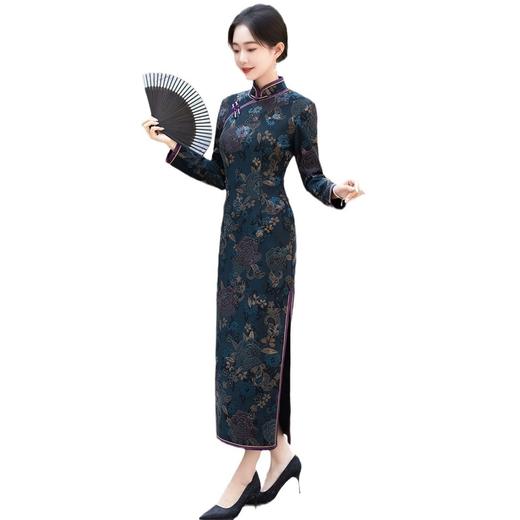 HQ-353高端加厚旗袍2024冬季新款长袖复古改良新中式国风连衣裙气质长款 商品图4