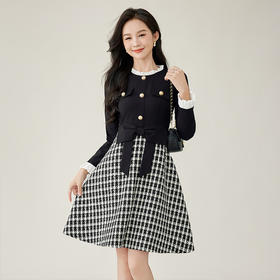 奢姿2024年秋冬新款大码女装甜美减龄裙子胖妹妹拼接格纹连衣裙9944855178
