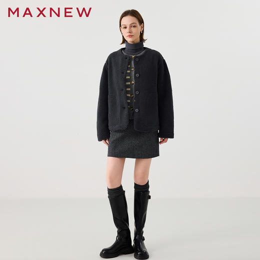 【茄克】仿羊羔绒廓形无领外套1N4223107 商品图4