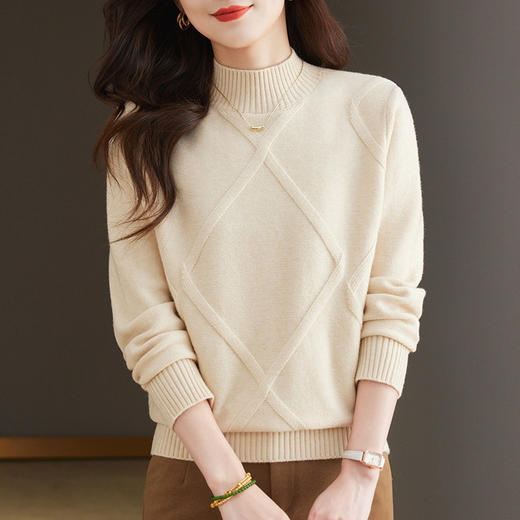 CC-66-5866半高领毛衣女款2024新款冬季宽松洋气厚款针织上衣打底衫秋冬 商品图3