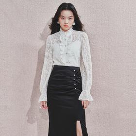 清雅蕾丝上衣宫廷复古风蕾丝雪纺衬衫女