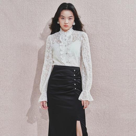 清雅蕾丝上衣宫廷复古风蕾丝雪纺衬衫女 商品图0