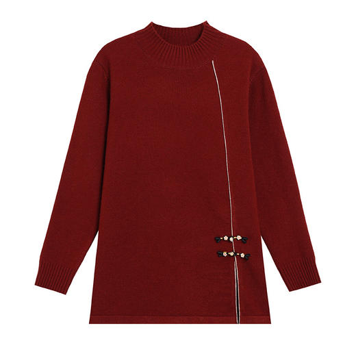 CC-101-3335中长款打底毛衣女遮屁股2024秋冬新款新中式盘扣半高领针织衫 商品图4