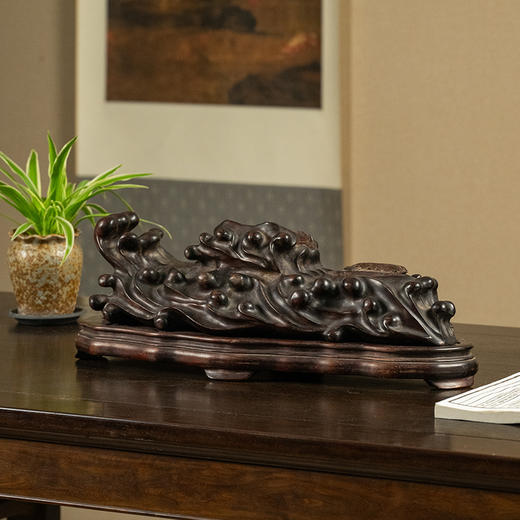 清 红木整挖海浪形器座 商品图4