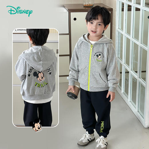迪士尼加绒24秋冬季男童套装连帽卫衣束脚卫裤运动休闲两件套ZD3DT036 商品图1
