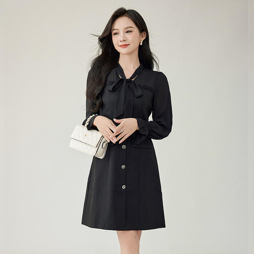 奢姿2024年秋季新款大码女装拼接系带裙子胖妹妹法式气质连衣裙3243803296 商品图2