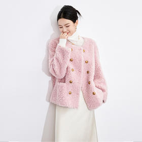 【高货wl】全新升级【铂金会员395/天猫529/差价134】(10323) 洛诗琳冬季新款时尚优雅风圆领双排扣软糯保暖羊羔毛外套