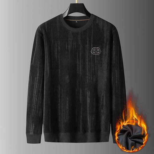 【加绒】【新款DPS】大依优型大码男装加绒圆领卫衣打底T恤套头纯色上衣男士胖子 商品图0