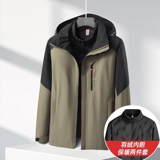 【可拆卸羽绒内胆】【新款DK】大依优型大码三合一鸭绒羽绒服内胆可拆卸帽冲锋衣外套男宽松加肥加大码上衣夹克户外衣两件套 商品图5