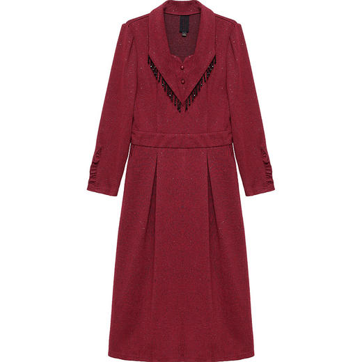 红色长袖连衣裙秋款时尚气质妈妈装百褶裙 QYM-LRX-1714C127-Y 商品图4