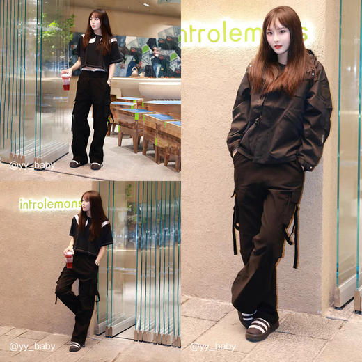 森马休闲裤女阔腿工装裤质感时尚高街女生冬季酷飒风降落伞裤盐系 商品图4