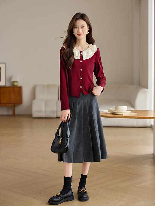 【1件75折】熙世界法式娃娃领衬衫女设计感洋气小衫别致针织上衣2025秋冬新款 商品图5