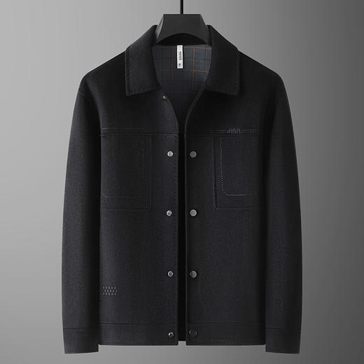 【羊毛】【新款DDT】大依优型大码男装翻领休闲羊毛双面呢毛呢外套拉链夹克外套上衣男士 商品图1
