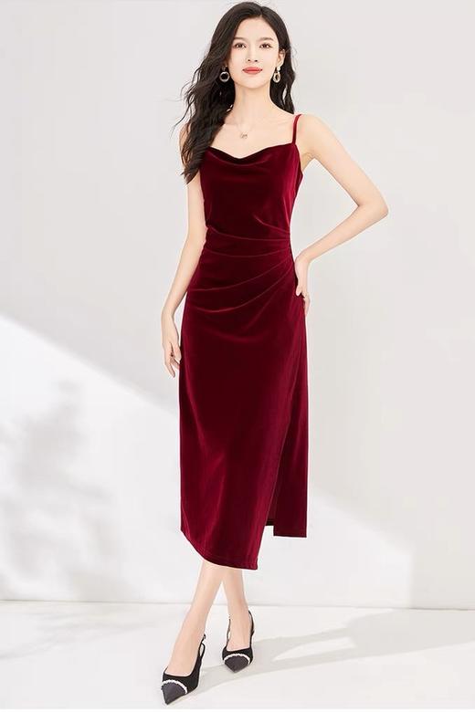 SIA SAYLOR 高级性感红色丝绒吊带连衣裙 19113 商品图2
