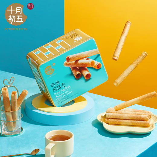 十月初五 丨奶油鸡蛋卷罐装 下午茶糕点休闲零食新年礼盒 奶油鸡蛋卷金色礼盒 500g 商品图2