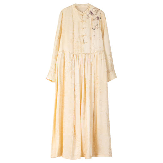 牧衣游原创 炒色手工刺绣丝棉提花连衣裙新款质朴宽松长裙 浅水 商品图4