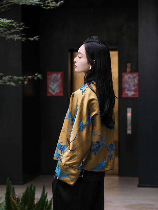 暂不上架|盛唐牡丹|梅兰竹菊漳缎偏襟外套-钉珠款（钉珠花纹随机） 商品图8