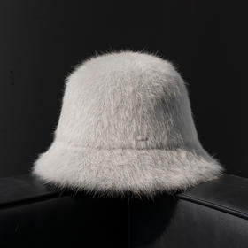 疯帽子 柔软舒适兔毛渔夫帽女纯色简约保暖盆帽日常显脸小