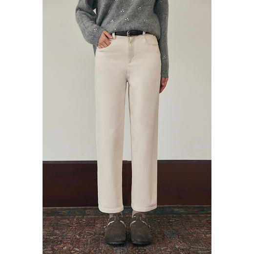 HeyDress法式直筒牛仔裤女秋冬加厚磨毛法棍裤宽松高腰黑色裤子 商品图3