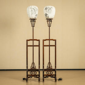 二十世纪 红木升降式灯架（一对）