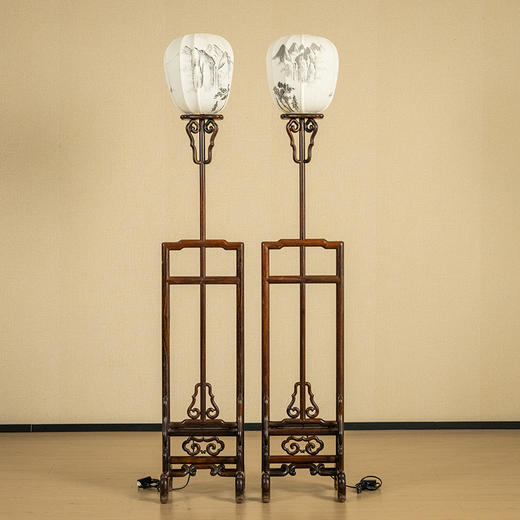 二十世纪 红木升降式灯架（一对） 商品图0
