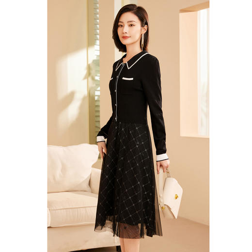 乔万尼假两件小香风时髦拼接撞色小香风连衣裙ET3M780 商品图2