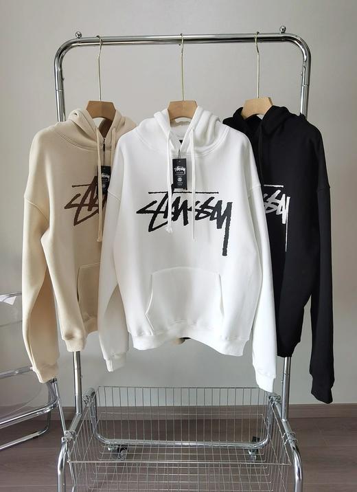 Stu*sy斯图覀 重工大印花情侣款加绒字母连帽卫衣 商品图4